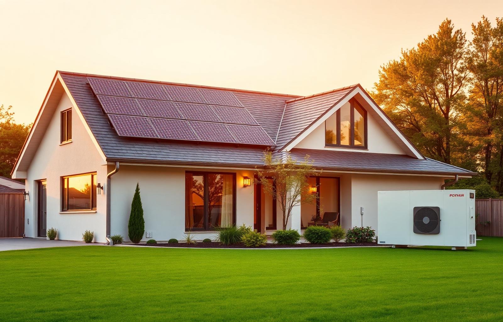 Modern Ontario home with solar panels and heat pump